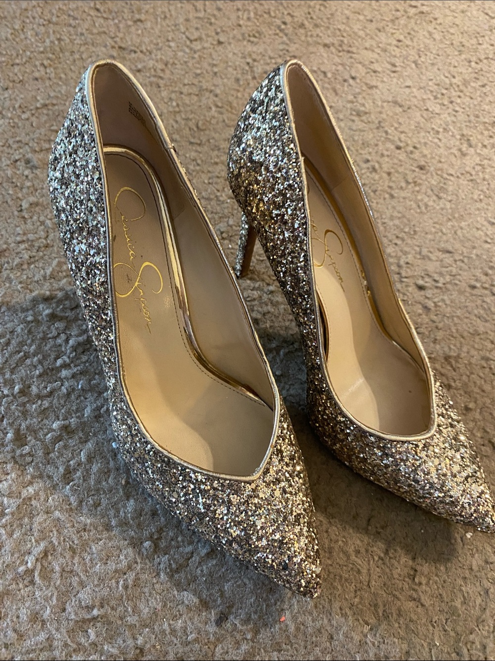 Jessica Simpson Silver Glitter Pointed-Toe Stiletto Pumps